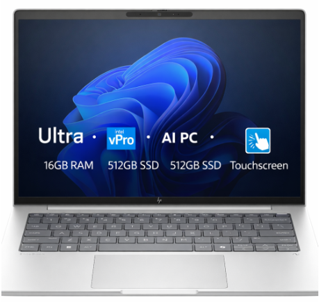 HP EliteBook 8 G1i 14" Touchscreen Laptop - Glacier Silver (Intel Core Ultra 5 235U/16 GB RAM/512 GB SSD/Windows 11 Pro) - 3 Years HP Warranty