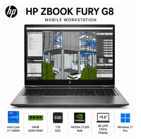 HP ZBook Fury G8 Mobile Workstation Intel i7-11850H / 64GB RAM / 1TB SSD / NVIDIA T1200 4GB / 15.6" 4K UHD 120Hz 600nits/ Win 11 Pro / 2-Year HP Warranty